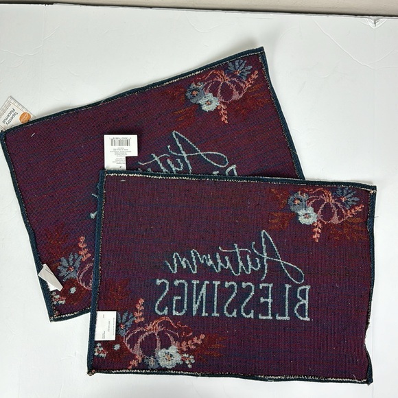 (2) Autumn Blessings Tapestry Placemats NWT pumpkins fall gray orange blue red - Picture 5 of 7